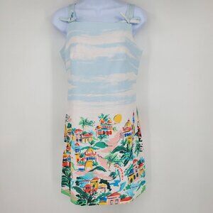 Eliza J Vacation Resort Beach Town Preppy Cloud Sky Coastal Bow Sleeve Dress 2